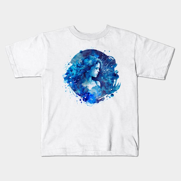 Watercolor Zodiac - Aquarius Kids T-Shirt by Goddess Designs